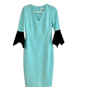 Calvin Klein Color Block Bell Sleeve V-neck Dress Size 4